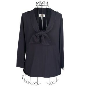 Talbots Black Tie Sash V-Neck Sweater Top Women's Size Large Petite